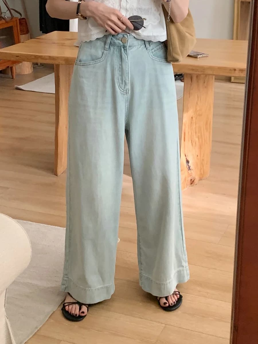 BRIVIN Jeans a gamba larga a vita alta blu chiaro effetto distressed da donna, nuovo stile autunno-estate, pantaloni slim dritti casual