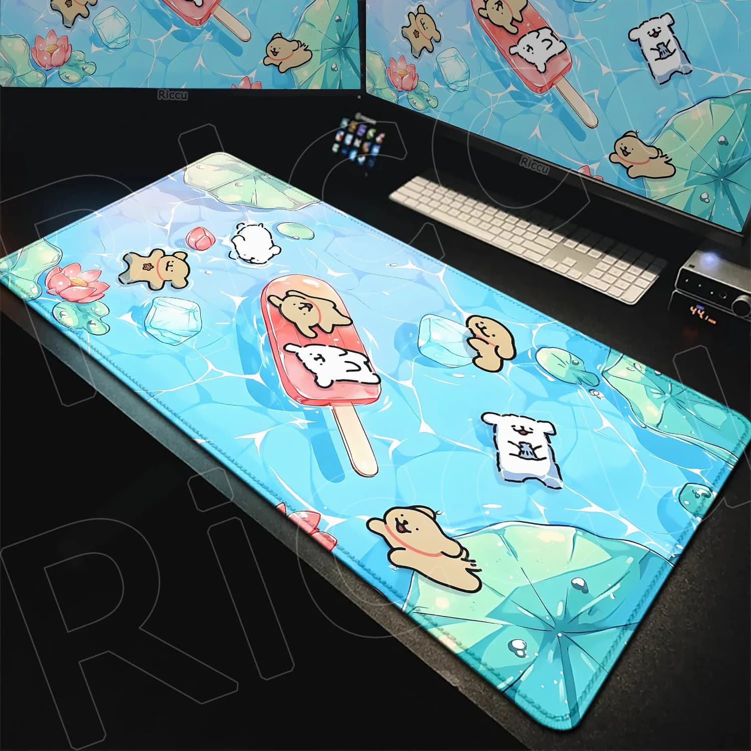 Tappetino per tastiera da gaming grande HD lavabile antiscivolo con bordo bloccabile XXL 900x400mm, tappetino per mouse Kawaii Line Dog morbido in gomma