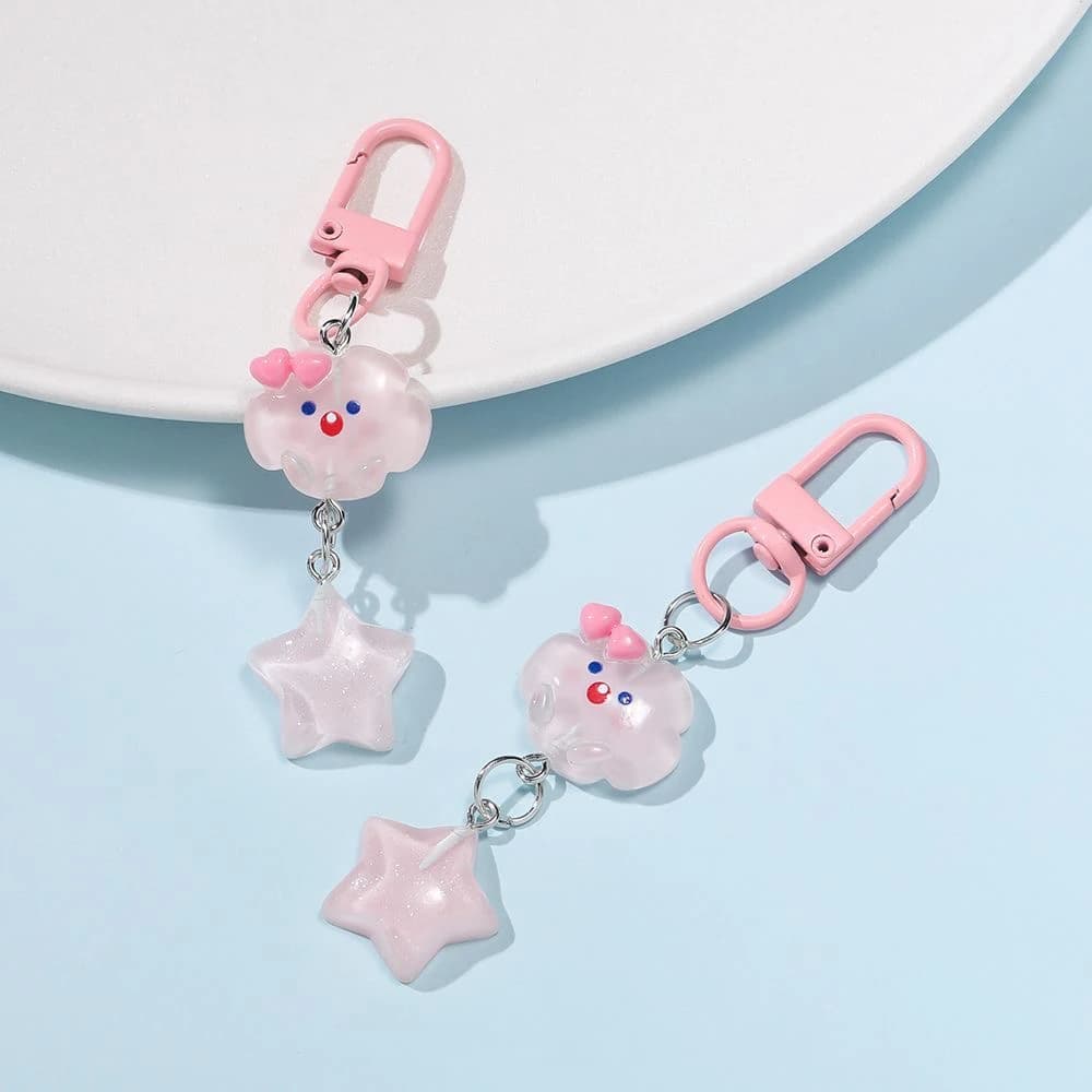 Portachiavi Kawaii in resina traslucida con glitter a forma di nuvola e stella, grazioso ciondolo per borsa o zaino, decorazione per bambine, bomboniere per feste di compleanno