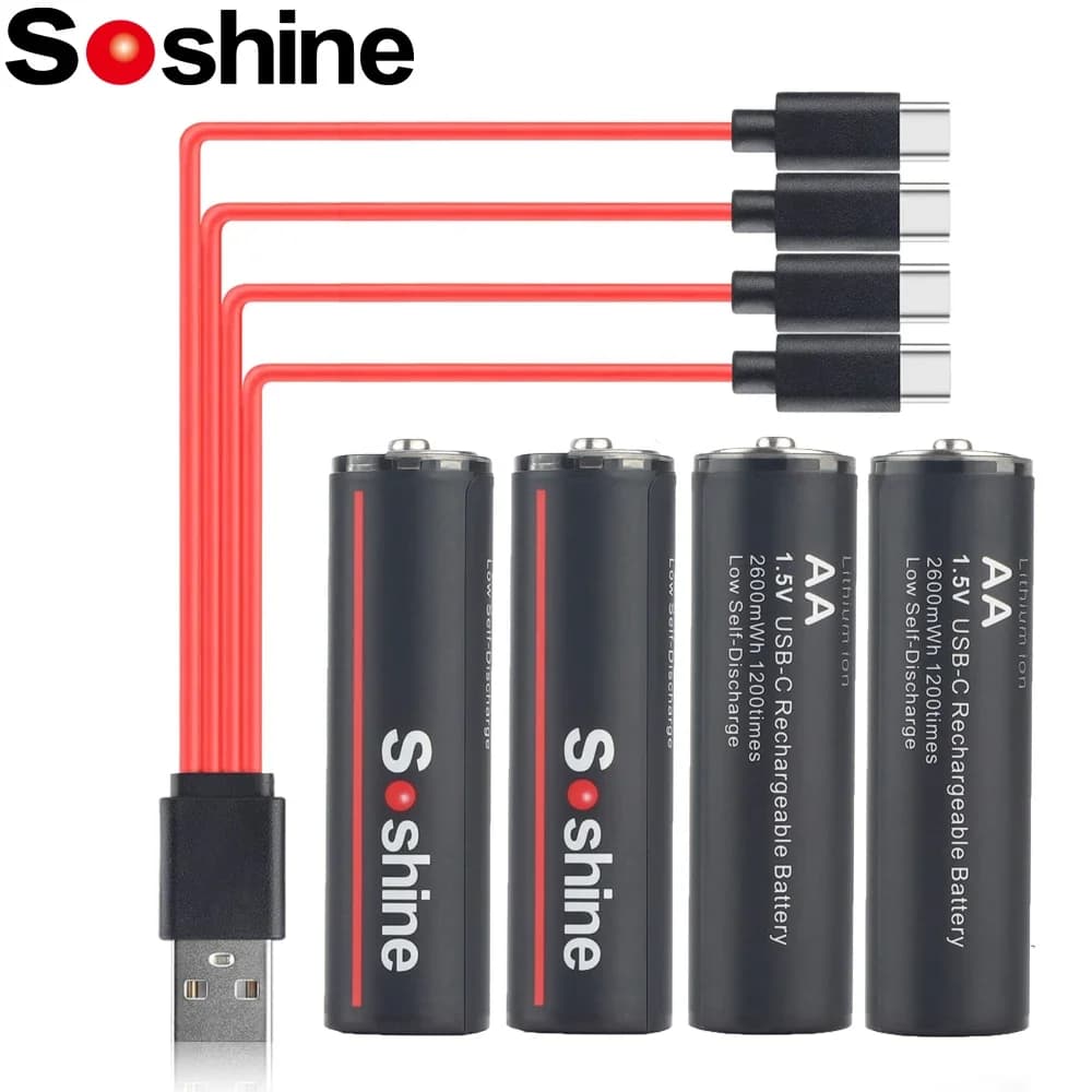 Soshine 1.5 V 2600 mWh Lithium-ion rechargeable battery Lithium AA batteries 1200 times C type cycle AA battery with USB cable 4 in 1
