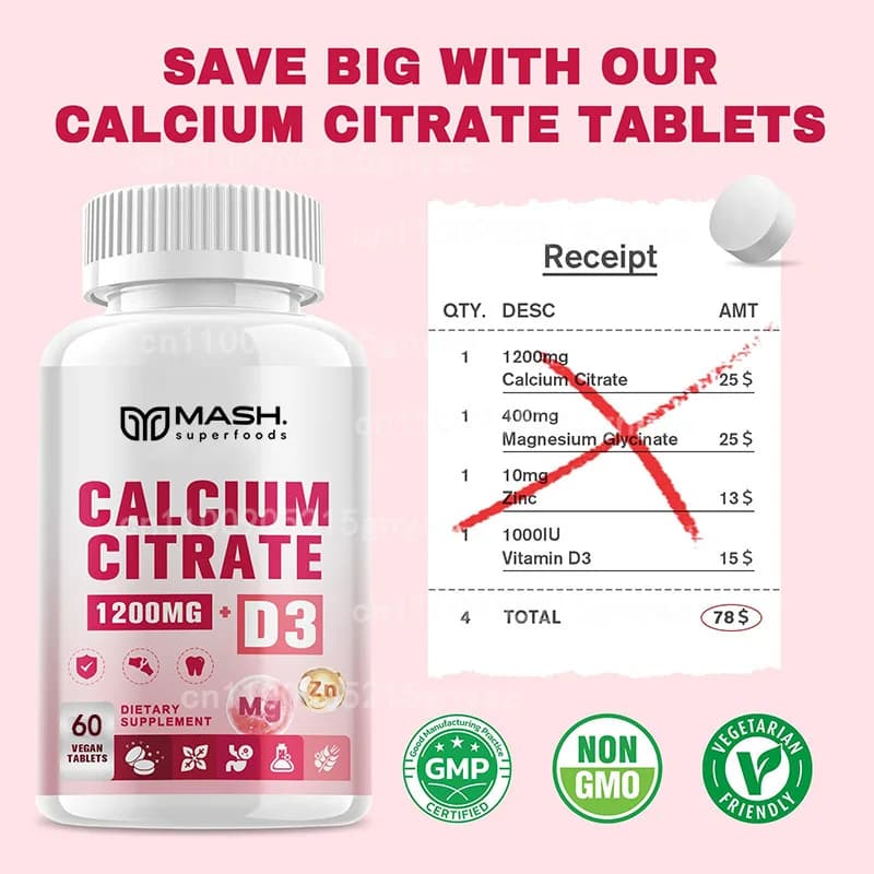 60 gommose calcium citrate caramels with vitamin D3, magnesium and zinc for bone and muscle health support
