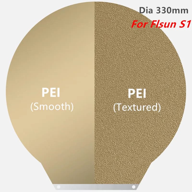 Foglio PEI Rotondo da 330mm Migliorato per Piattaforma di Stampa Flsun S1/S1 Pro, Superficie Liscia e Testurizzata, Doppio Lato PEI, Piano Riscaldato Flessibile in Acciaio a Molla