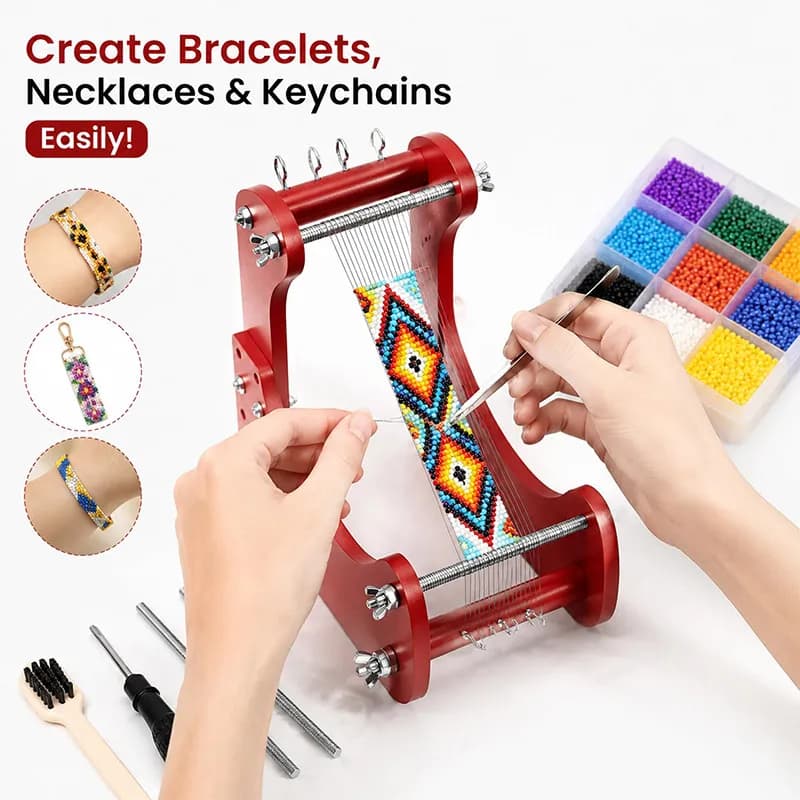 Rolinb Bead Loom Kit Adjustable Standing DIY Beading Weaving Loom for Seed Beads Ergonomic for Bracelets Necklaces Keychains