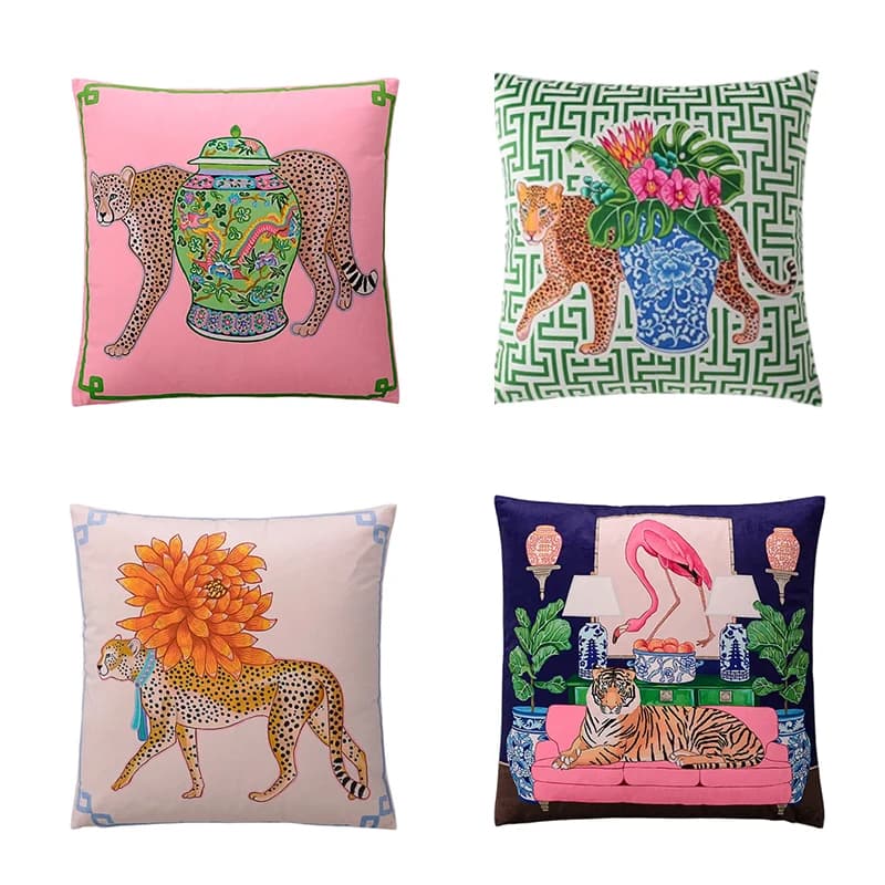 Fodera per cuscino con stampa tigre e ghepardo, 1 pz, in morbido poliestere, stile preppy chinoiserie chic per divano, camera da letto, soggiorno, decorazioni per la casa