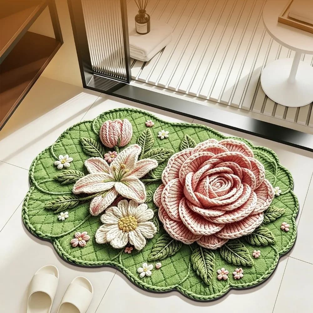 Easy to Clean Diatom Ooze Floral Floor Mat Non-slip Quick-drying Bathroom Carpets Irregular Absorbent Door Mat Kitchen Floor