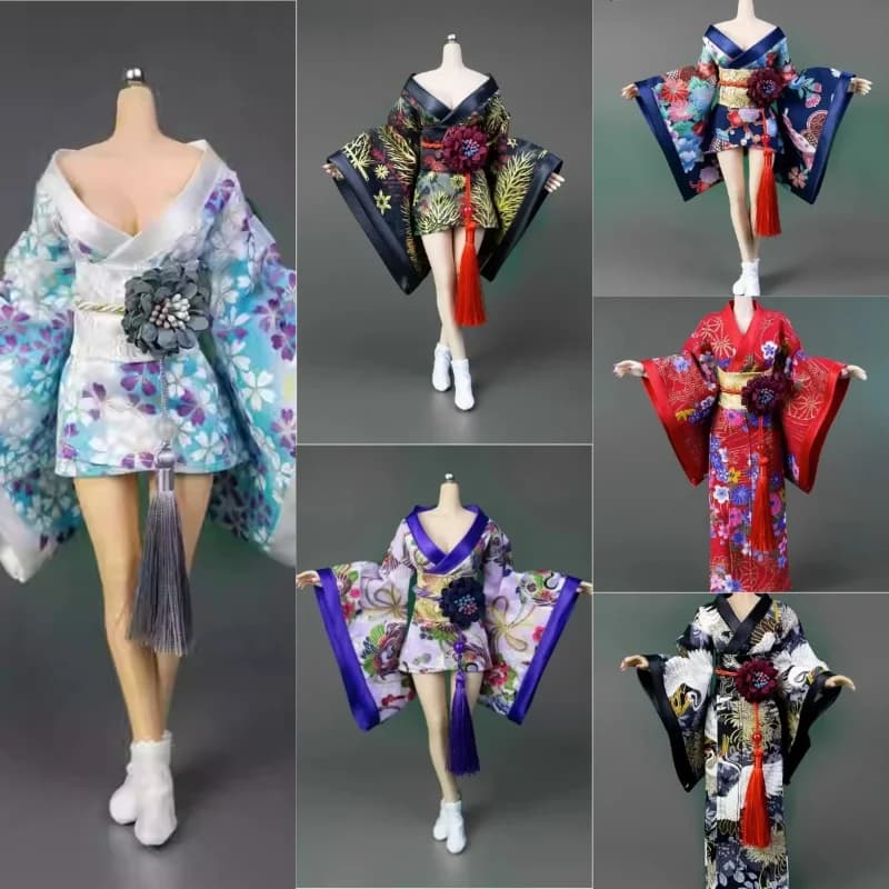 1/6 Kimono Printed Women's Bathrobe Long Dresses/corties Model IC1004 CD058 for 12 "Action Figure Ph Bjd Doll Collection
