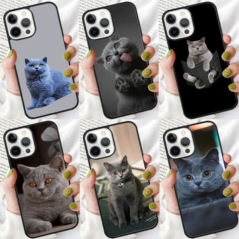 Cover per iPhone con Gatto British Shorthair, Custodia Morbida Antiurto per iPhone 17 Air 16 Pro Max 15 14 Plus 12 13