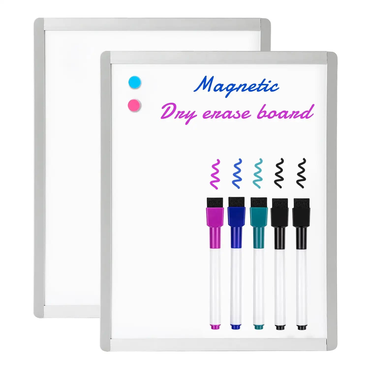 Deli Confezione da 2 lavagne cancellabili a secco, piccola lavagna magnetica da 11" x 14", 2 magneti e 4 pennarelli