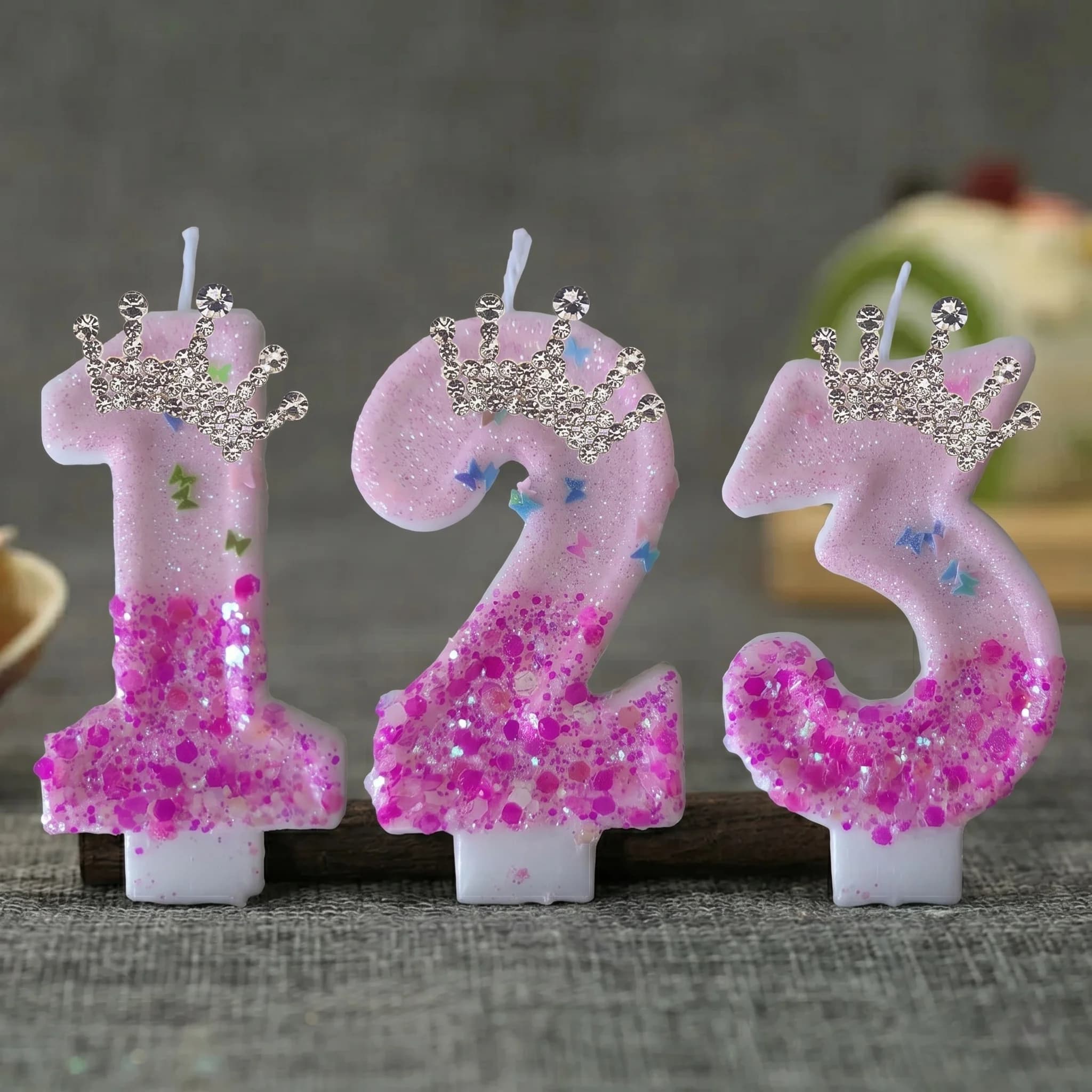 Candela Digitale di Compleanno a Forma di Corona Principessa Bicolore Rosa e Rosso con Paillettes - Decorazione Festiva per Torte