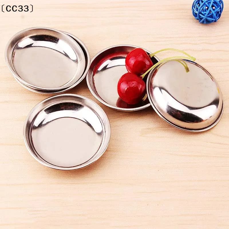 Set di stoviglie da 5/10 pezzi, piatto rotondo in acciaio inossidabile da 9 cm, vassoio basso, per barbecue, picnic, campeggio, contenitore per alimenti, set di stoviglie〔CC33〕