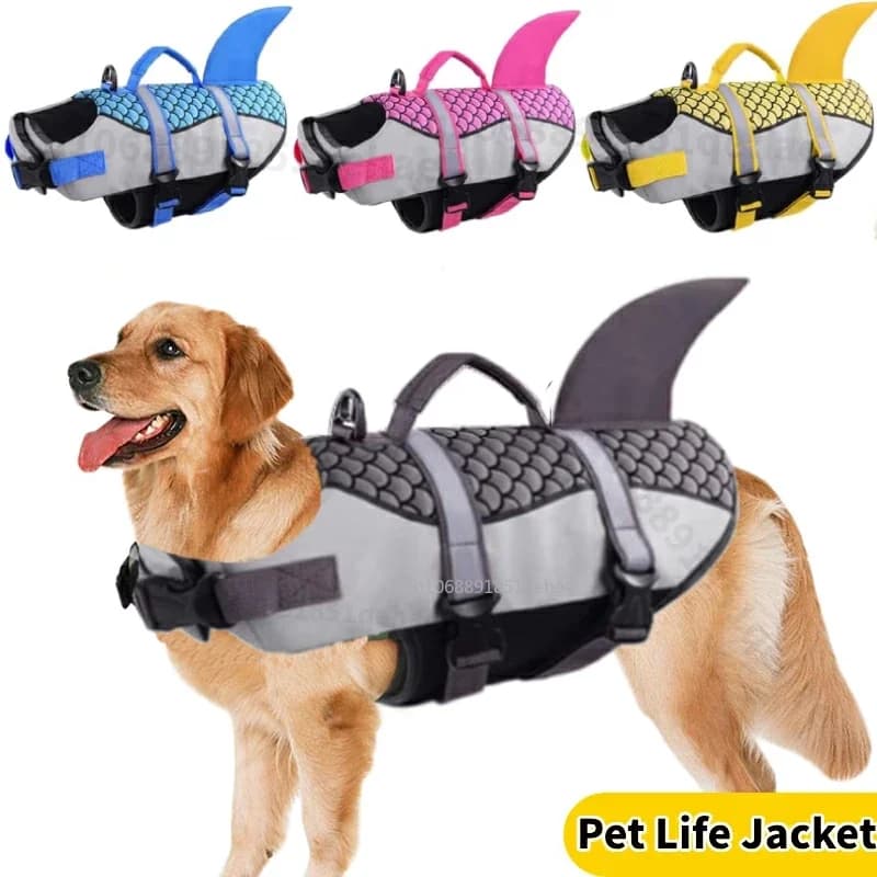 Giubbotto di salvataggio per cani Shark Giubbotto di salvataggio per cani Ripstop per nuoto Canottaggio Giubbotto di salvataggio riflettente per cani Gilet galleggiante con maniglia di salvataggio