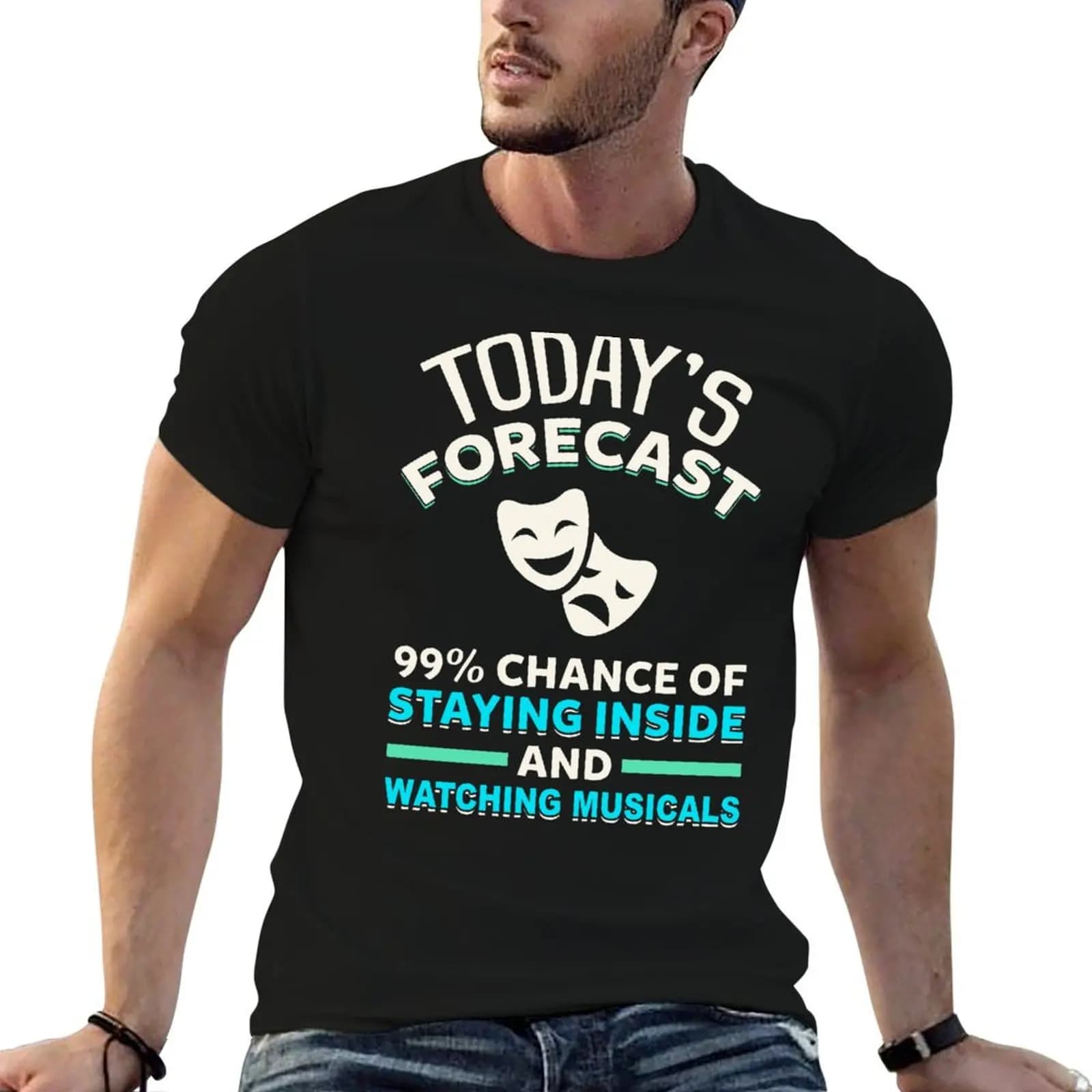 Staying Inside and Watching Musicals T-Shirt Basic Plain Short Sleeve Crew Neck Tee