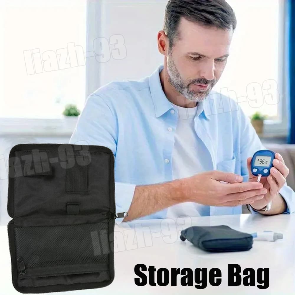 Borse portaoggetti con cerniera nere da 1 pezzo Strumento 16x11 cm Custodia portatile per monitor del glucosio Organizzatore in tessuto nero Misuratore di sangue
