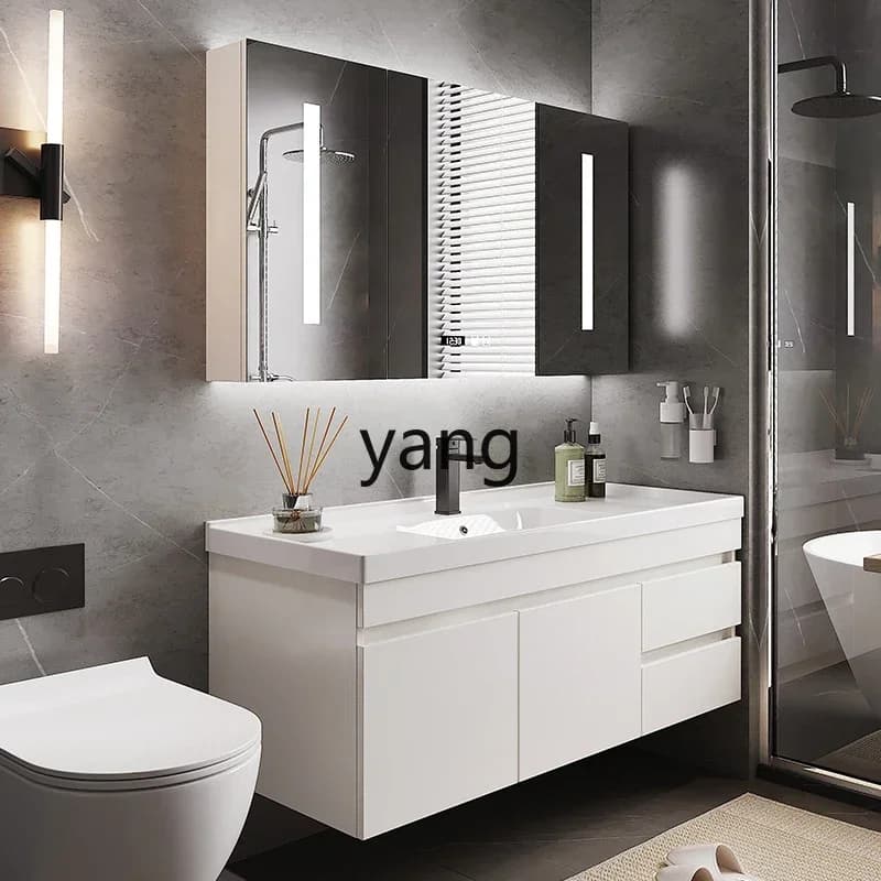Combinazione di lavabo a mano integrato in ceramica LTT, bagno leggero, tavolo da bagno di lusso, armadietto a specchio