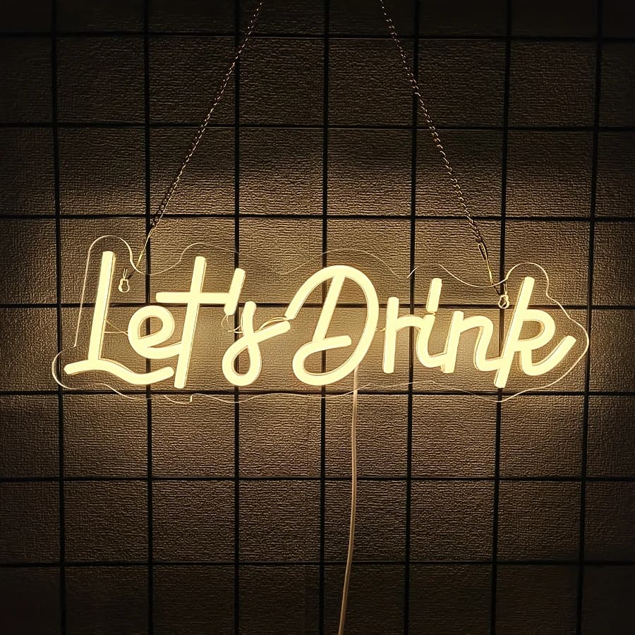 Insegna al Neon 'Let's Drink', Lettere LED Bianco Caldo, Icona Commerciale, Decorazione per Bar, Club, Ristoranti, Riunioni Familiari, Feste di Compleanno
