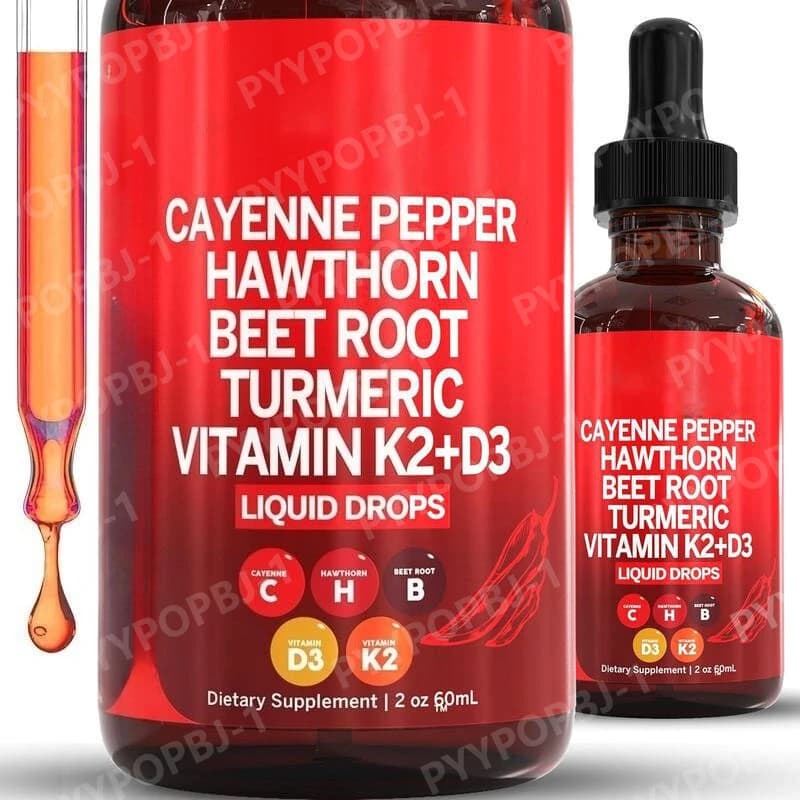 Liquid Pepper Drops with Vitamin K2 D3, Beetroot Root and Curcuma, Natural Plant Extract, Daily Food Supplement 60ml