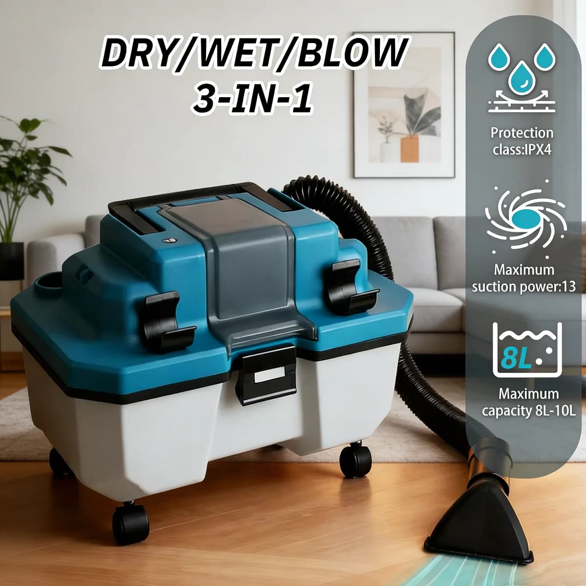 Multifunction Brushless Vacuum Cleaner for Solids and Liquids 1200W with Powder Extractor and Makita Strap