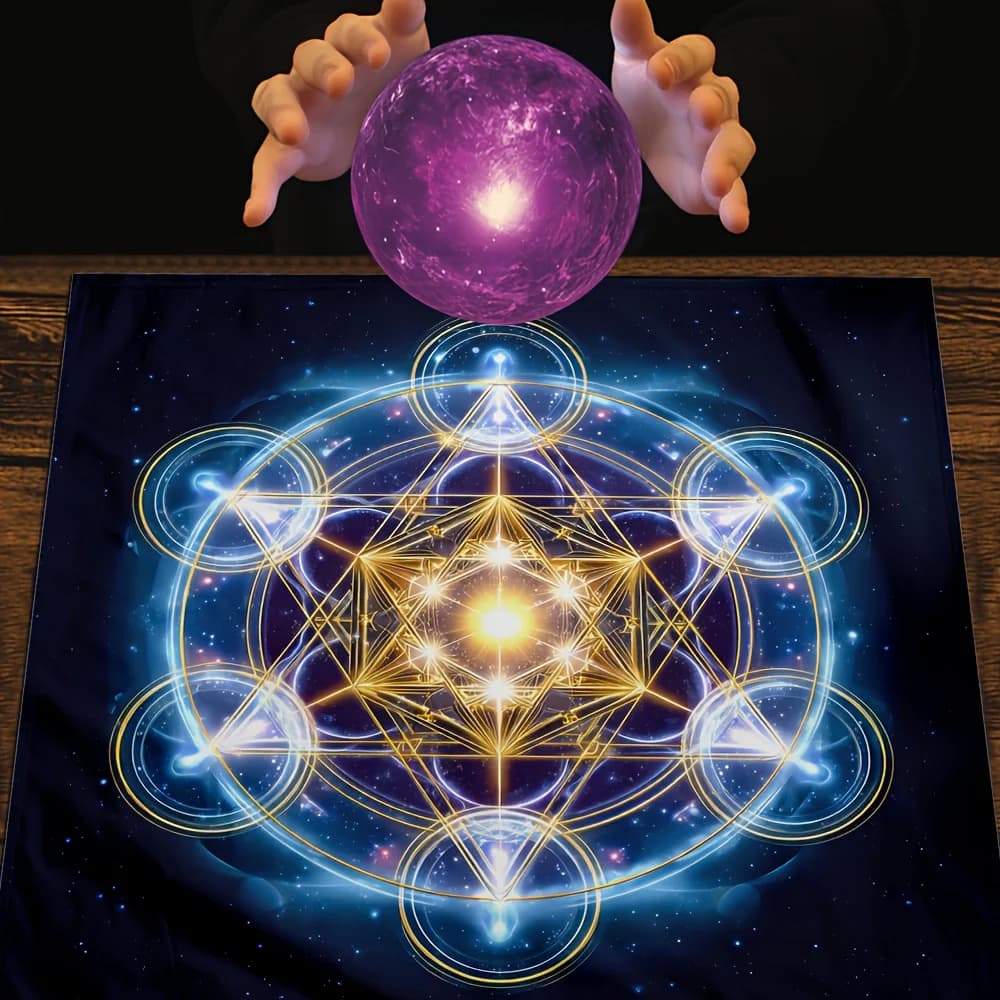 1 pz Tovaglia per Tarocchi con Stampa Cubo di Metatron, Telo per Altare per Divinazione e Previsione, Giochi di Carte, Forniture per Feste ed Eventi