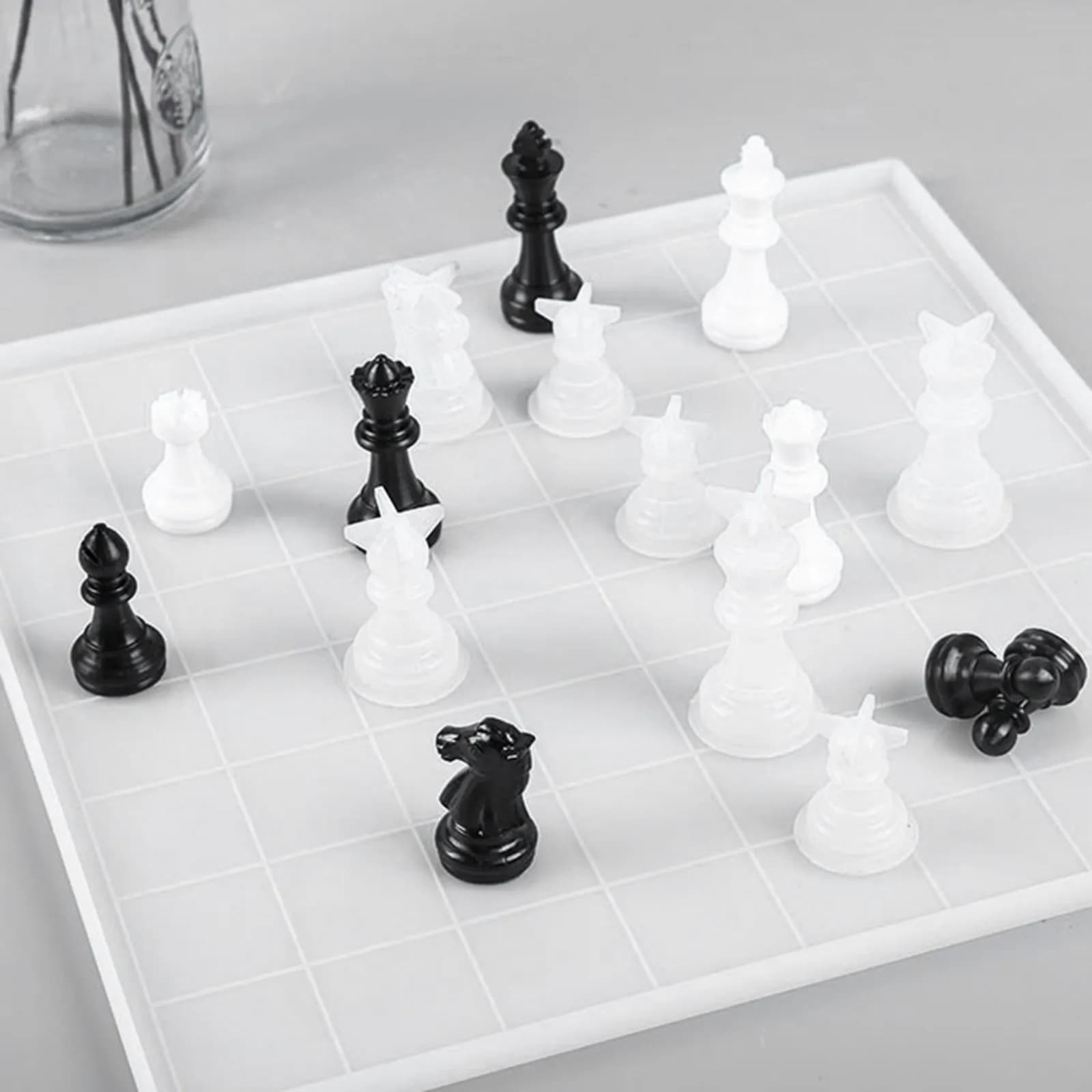1Set Chess Set Molds Silicone Chessboard Molds for Resin Casting DIY Chess Pieces Making Smooth Surface Craft Gift Idea
