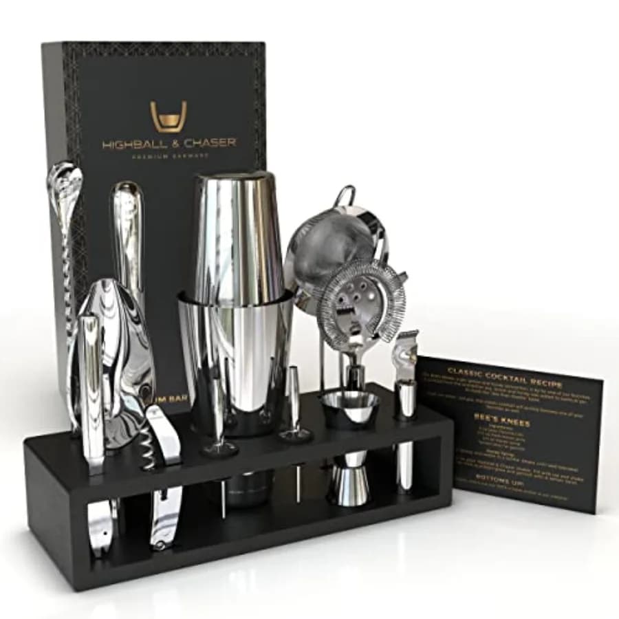 Set da cocktail Boston da 13 pezzi in acciaio inossidabile, kit da barista con supporto per bar domestico, set da cocktail con incisione laser