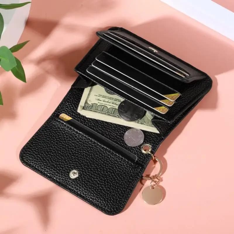 Minimalist Textured Faux Leather Card Wallet Multiple Slots with Key Ring Compact Size for Gift Daily Personal Use
