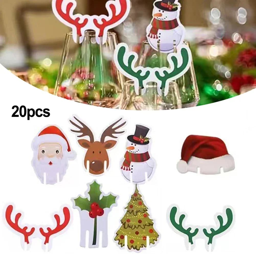Decorazioni natalizie per bicchieri da vino - Confezione da 20 pennarelli per calici natalizi con biglietti per tazze - Ideale per feste e celebrazioni