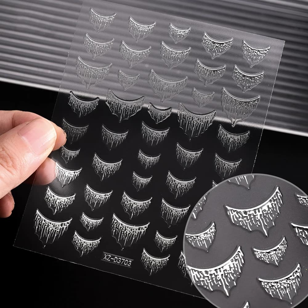 1 pz argento francese tasse/linea/stella/luna/amore adesivi per nail art 3D cascata/frangia cursore autoadesivo decalcomanie per manicure di lusso *
