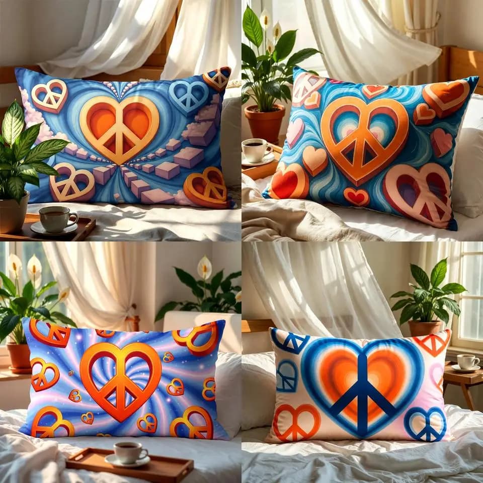 Federa per cuscino a forma di cuore Peace per camera da letto, adatta per divano, camera da letto, auto, cuscino rettangolare per la schiena