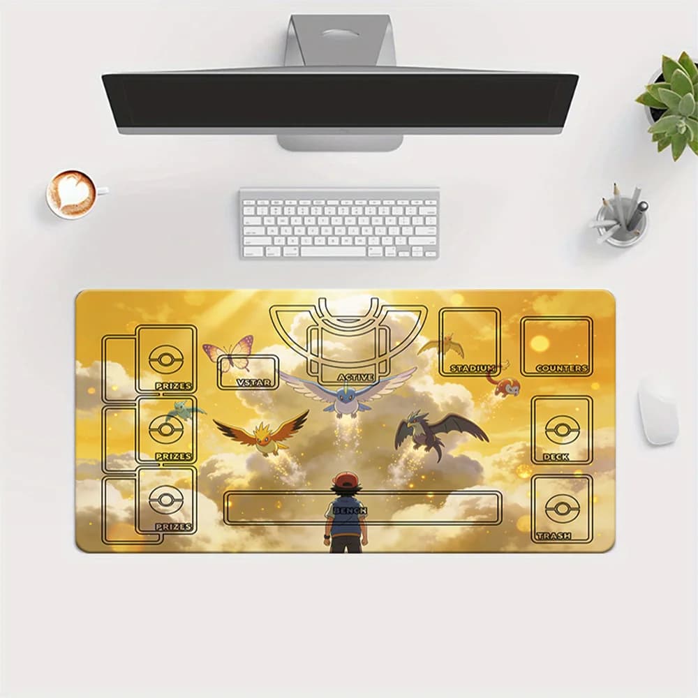 Tappetino da Gioco TCG Pokemon Ash Flying Type Battle Scene con Layout Completo e Funzione Mouse Pad