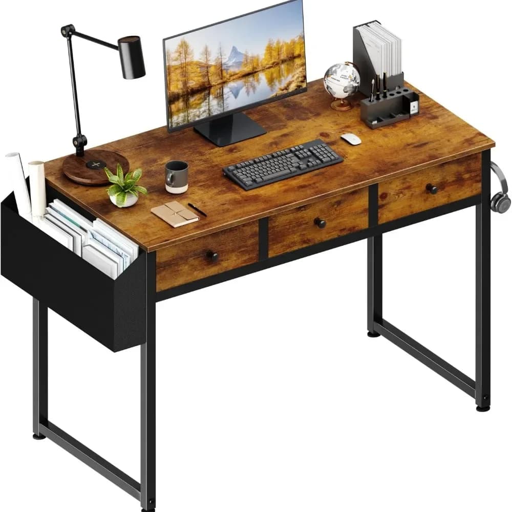 Tavolo da studio per piccoli spazi Scrivania da gioco Piccola scrivania per computer con 2 cassetti per camera da letto Scrivanie rustiche marroni Pliante