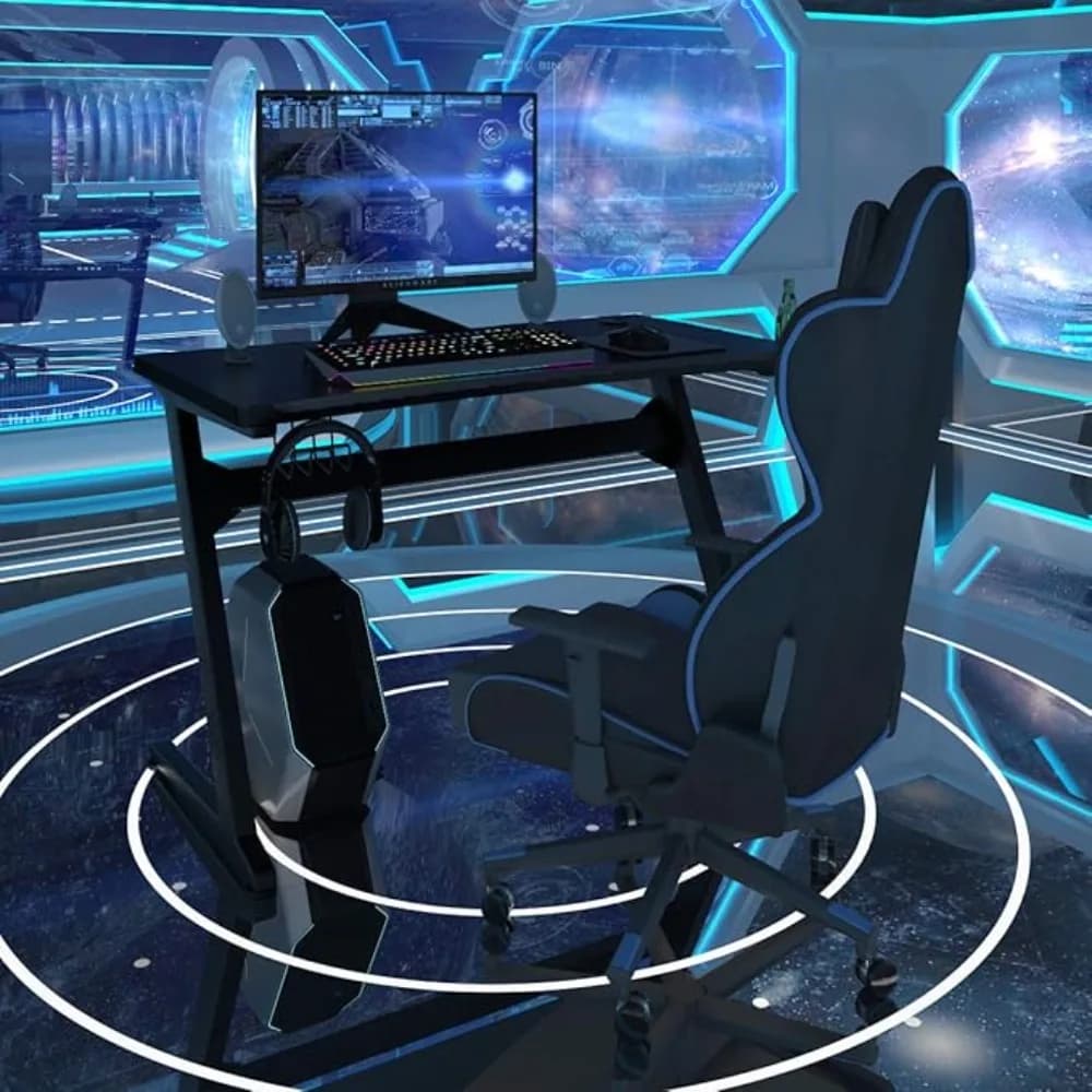 Gaming Desk, Z Shaped Ergonomic Gaming Computer Desk, E-Sports Game Desk with Cup & pe Holder and Mouse Pad, Gamer Workstation,