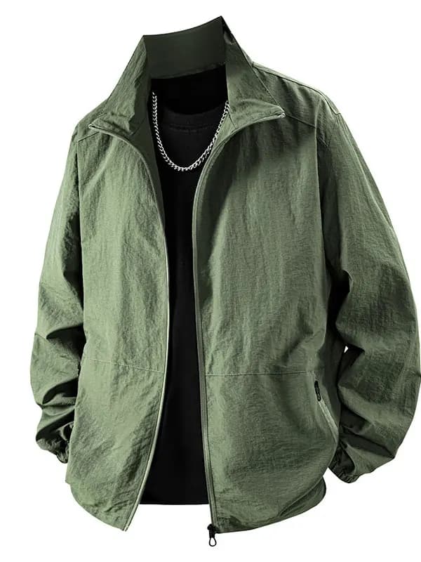American Retro Black Flight Jacket Men's Spring Loose Trendy Workwear Long Sleeve Zipper Collar Casual Style Polyester Fiber