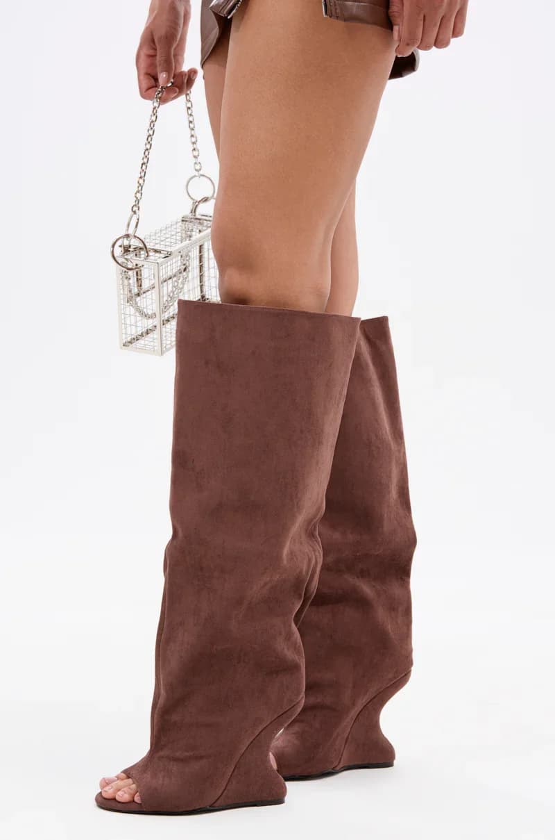 Fashion Spring and Autumn Women's New High Heels Thick Women's Length Knee Length Wide Tubing Boots With Fish Mouth Mid Boots