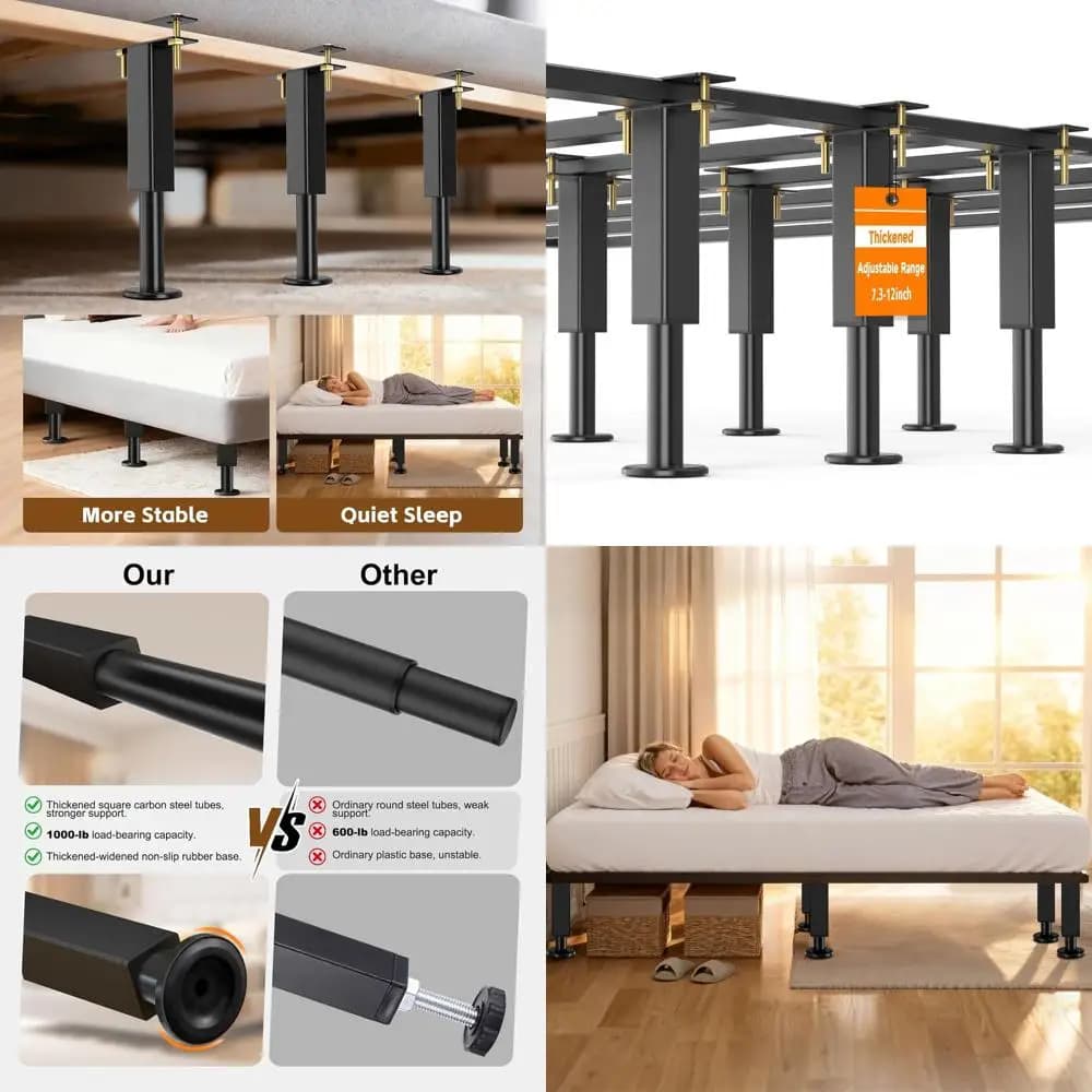 Gambe per letto in metallo regolabili da 6 pezzi, supporti per mobili resistenti da 7,3-12 pollici con base antiscivolo per letti king/queen, tavoli, divani,