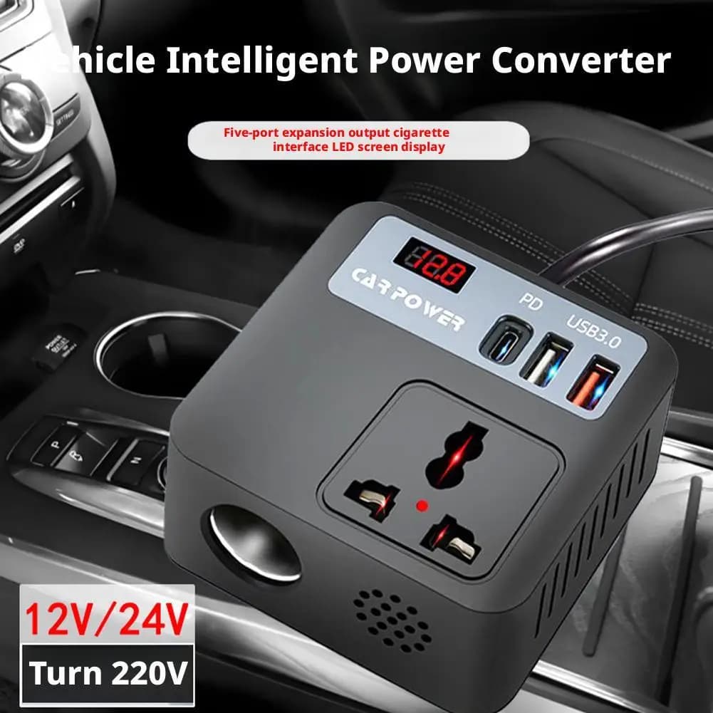 200W Portable Car Inverter DC12V/24V to DC110V/220V With LED Display QC3.0 Fast Charging Automotive Charger for Auto Car Truck