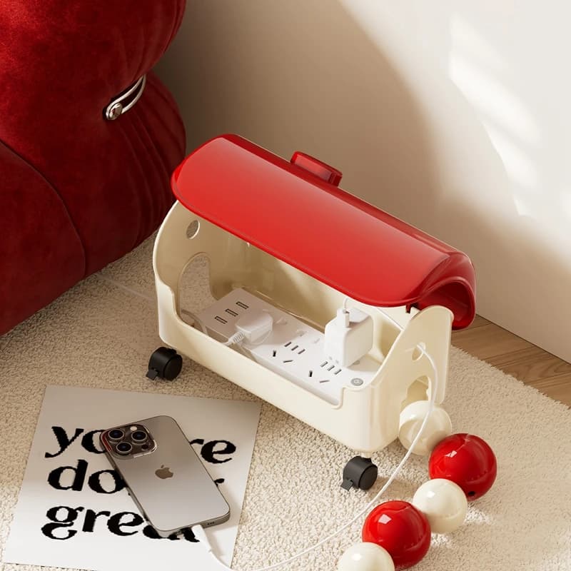 UFORU 1pc Cartoon House Cable Management Box 360° Wheels ABS Cord Organizer Pet Chew Proof Large Ventilation Home Storage