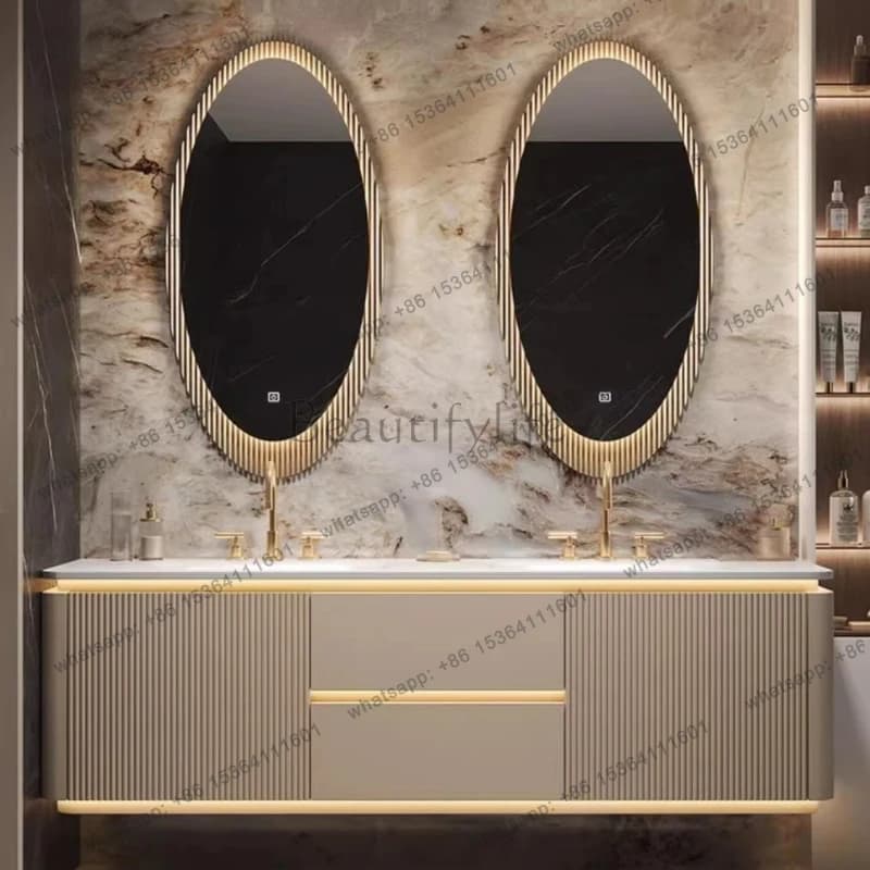 yj57 Mobiletto da bagno dal design impermeabile, mobiletto portaoggetti con specchio di alta gamma, organizer, mobili per la casa