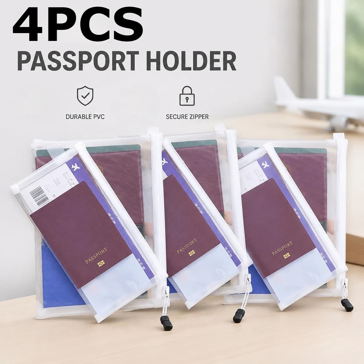 4 Piece Set Travel Document Organizer Pouch High Strength Nylon Material Lightweight Portable for ID Boarding Pass Card Holder Passport Storage Convenient for International Travel