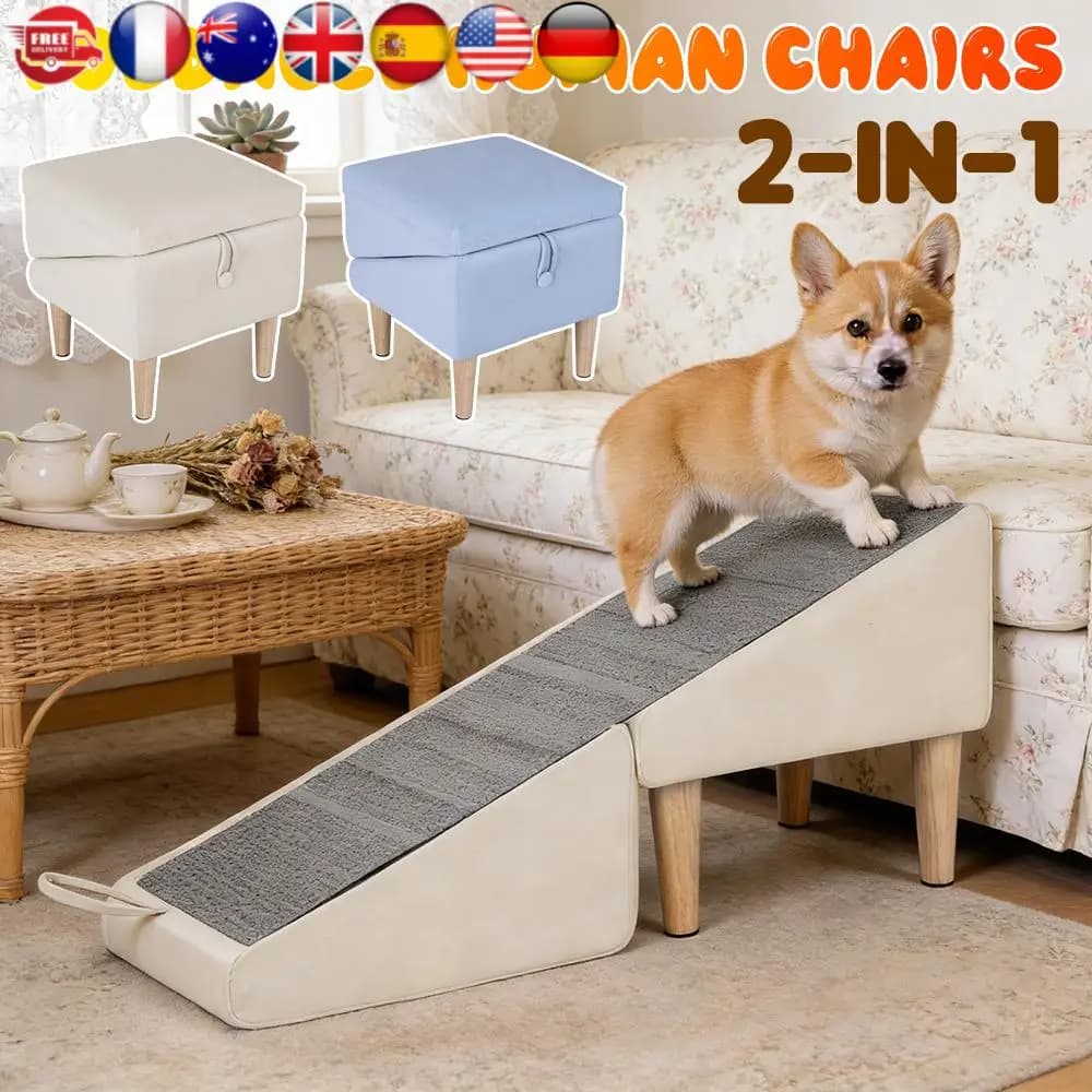 Rampa Pieghevole 2-in-1 per Cani, Antiscivolo, Convertibile in Scala e Poggiapiedi per Cani Piccoli, Grandi e Anziani, per Letto, Divano, Auto, Accessorio di Sicurezza per Animali