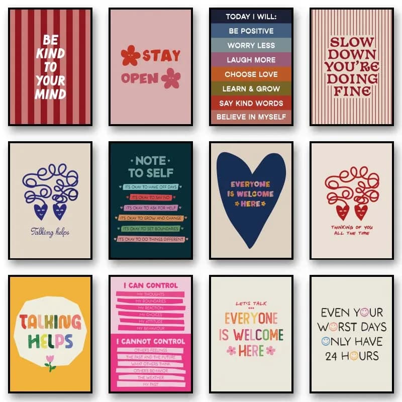 Be Kind to your mind Mental Health Psychology Wall Art Canvas Posters Quotes Prints Wall Picture for Therapy Office Decor