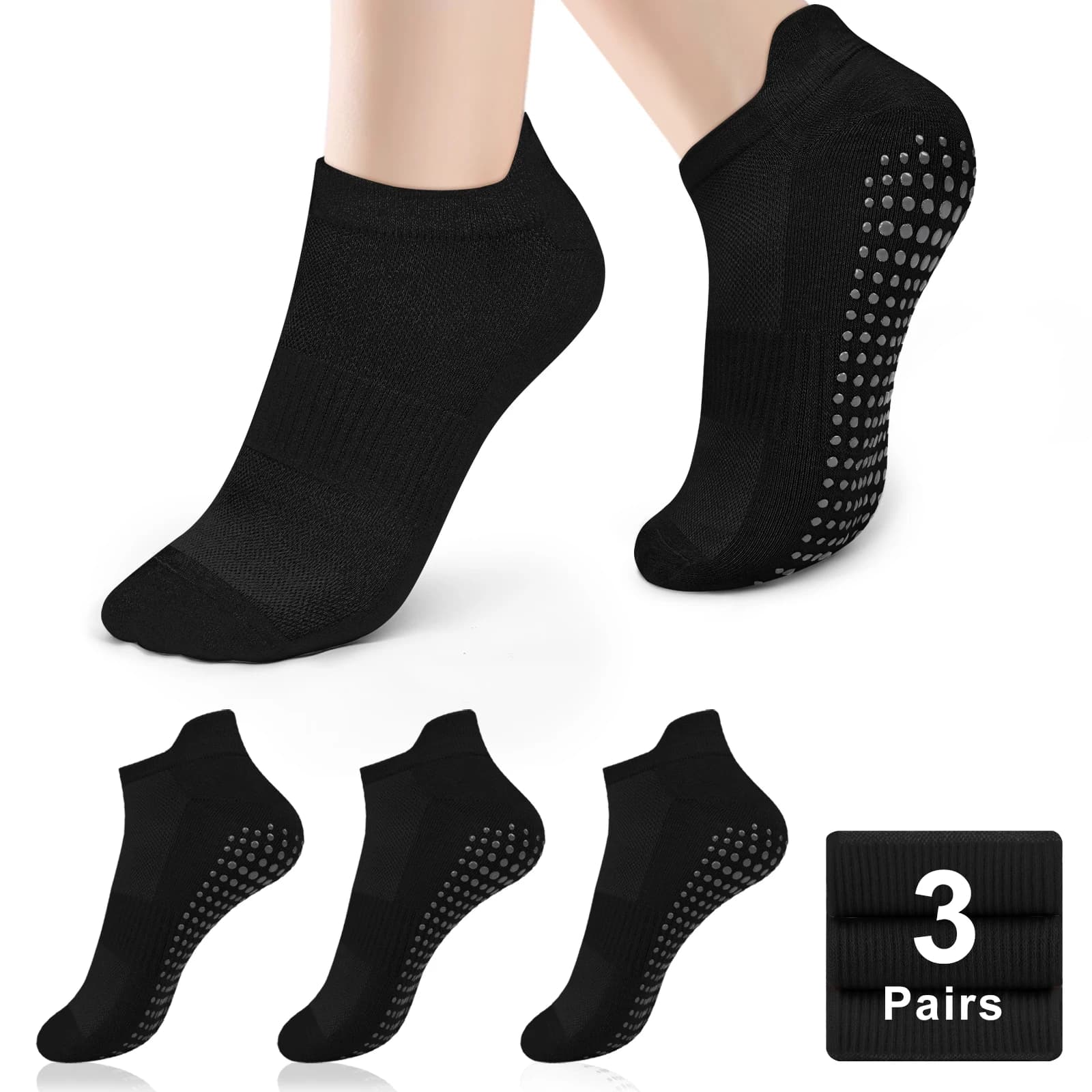 3 pairs of women's yoga socks in cotton, short, mesh, breathable, professional, anti-slip, for pilates, dance, sport, gym