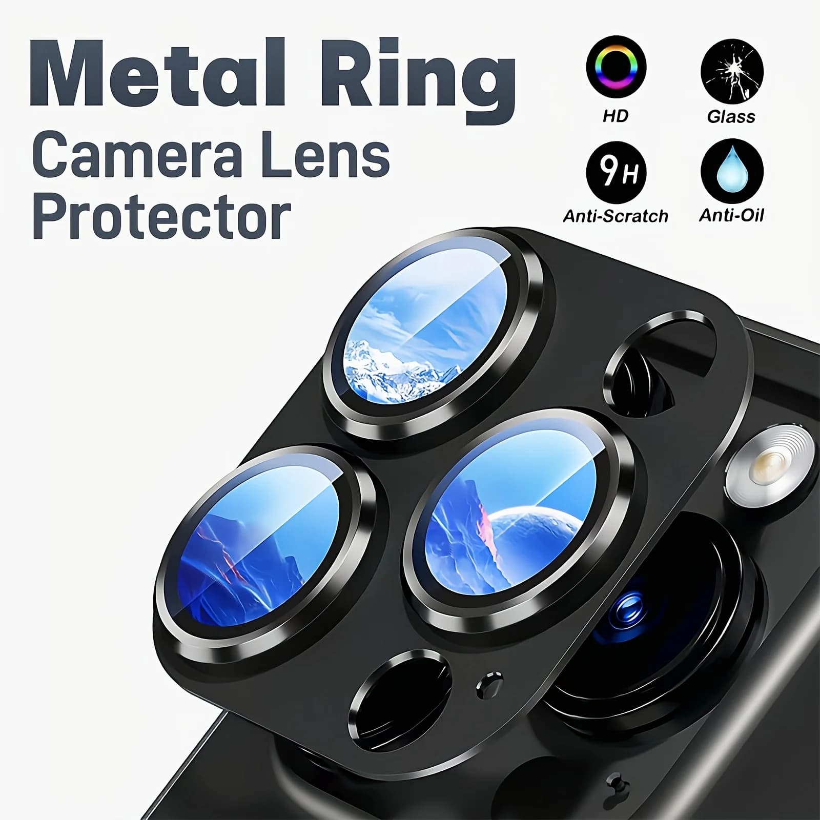 1 Pcs Metal Ring Tempered Glass Camera Lens Screen Protecto Compatible With IPhone 16/15/14, Full Coverage Protection