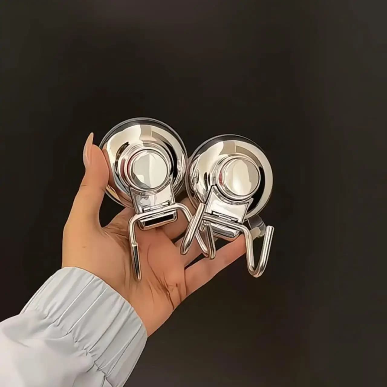 Stainless Steel Double Hook Wall-Mounted No-Drilling Suction Cup Bathroom Clothes Storage Rack Creative Door Back Hanging Hook