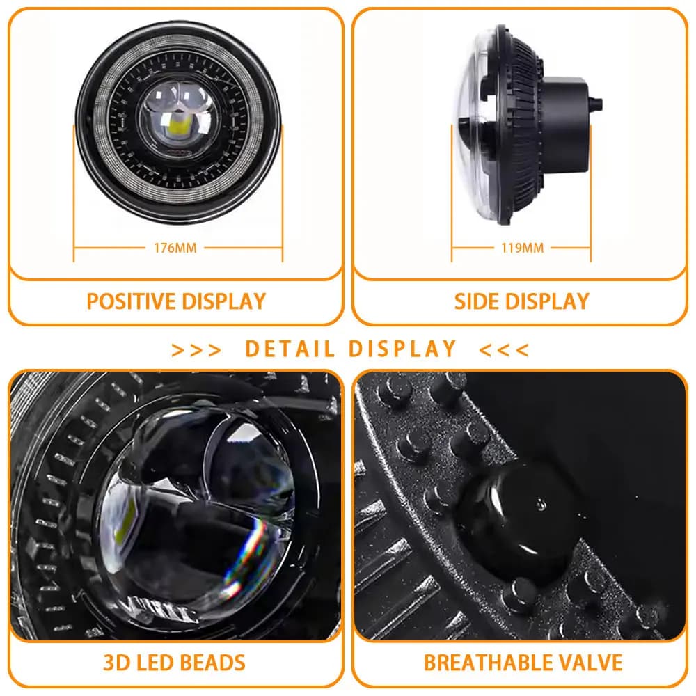 7 "LED DRL H4 Halo Anello Ambra Segnale di Girata Faro Per Land Rover Defender Jeep JK TJ Touring Lada 4x4 Yamaha Niva