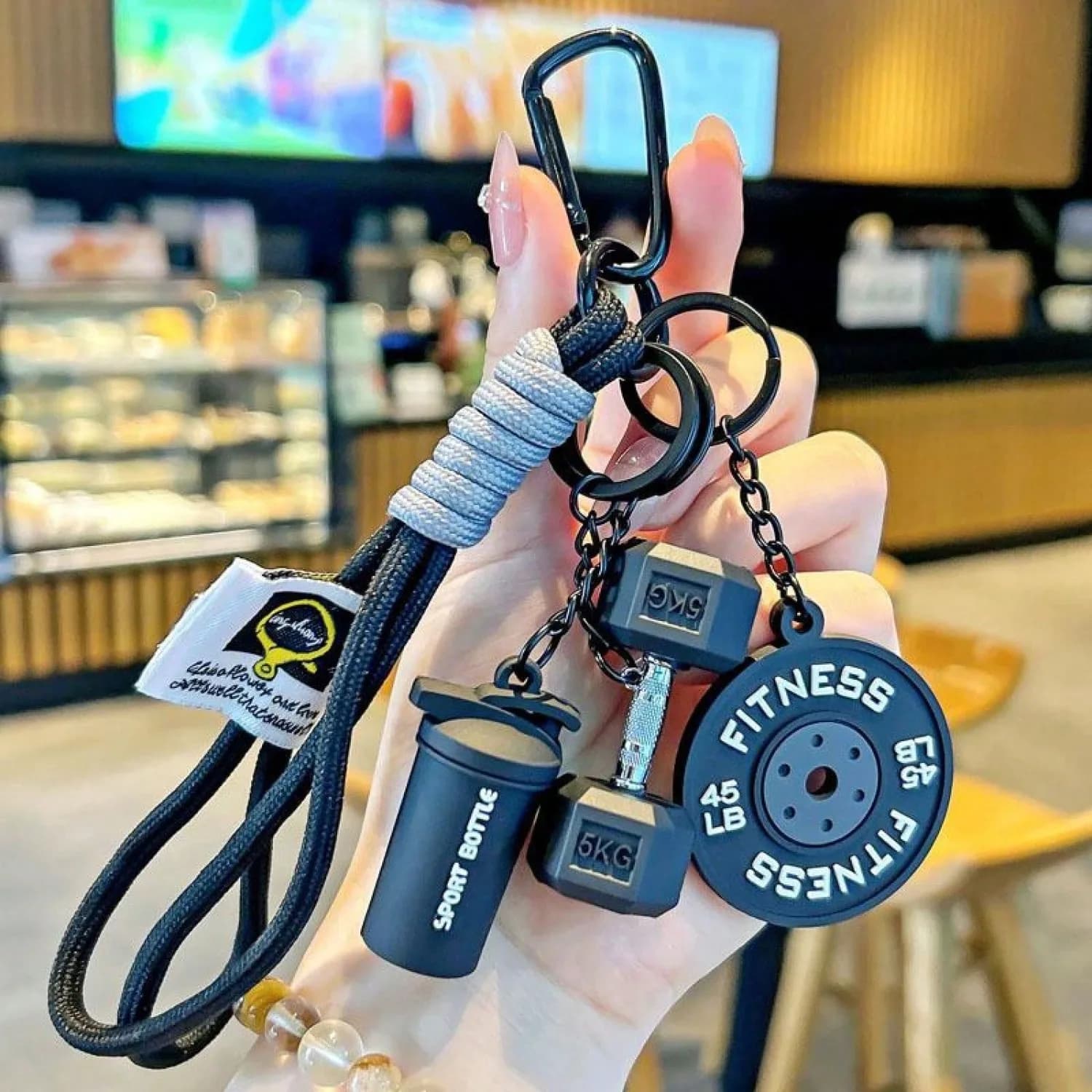 Fitness Keychain Set, MSilicone Dumbbell Kettlebell Weight Plate Keychains, Cute Keychain Gym Accessories Men Women Keychain High Quality Fashion Jewelry Lery,Multiple Colors Available,Black