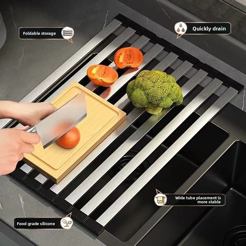 42X32 5 cm Lavello in acciaio inossidabile Scarico Rack Pieghevole telescopico Design Piatto Organizzatore Cestino Cucina Rack di stoccaggio Acciaio 304