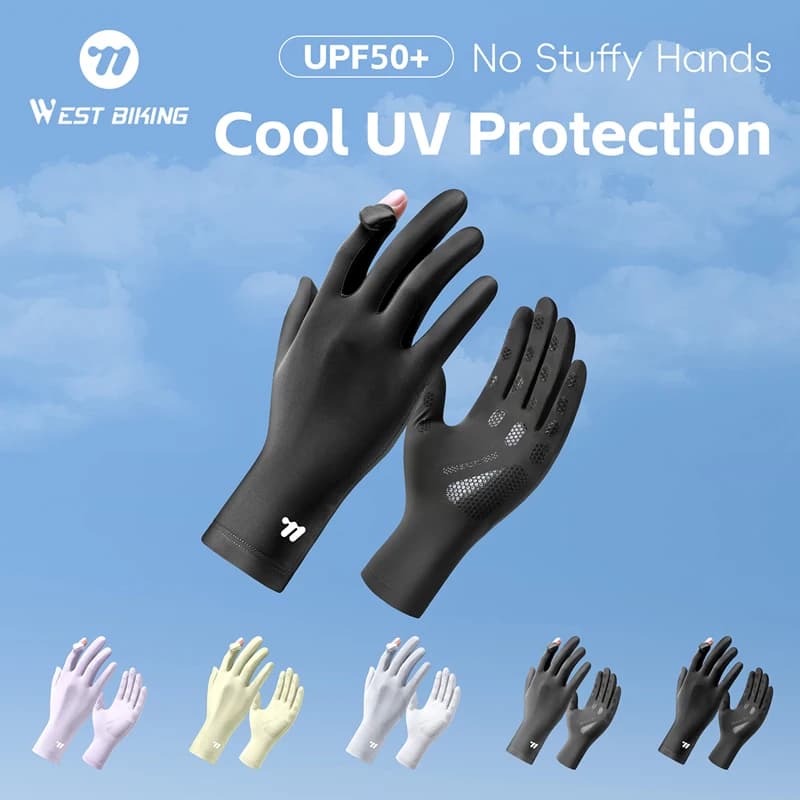 Guanti da Ciclismo Estivi WEST BIKING UPF50+ Protezione UV in Seta Ghiacciata Rinfrescante Traspirante Antiscivolo con Design a Dita Intere e Dita Ribaltabili