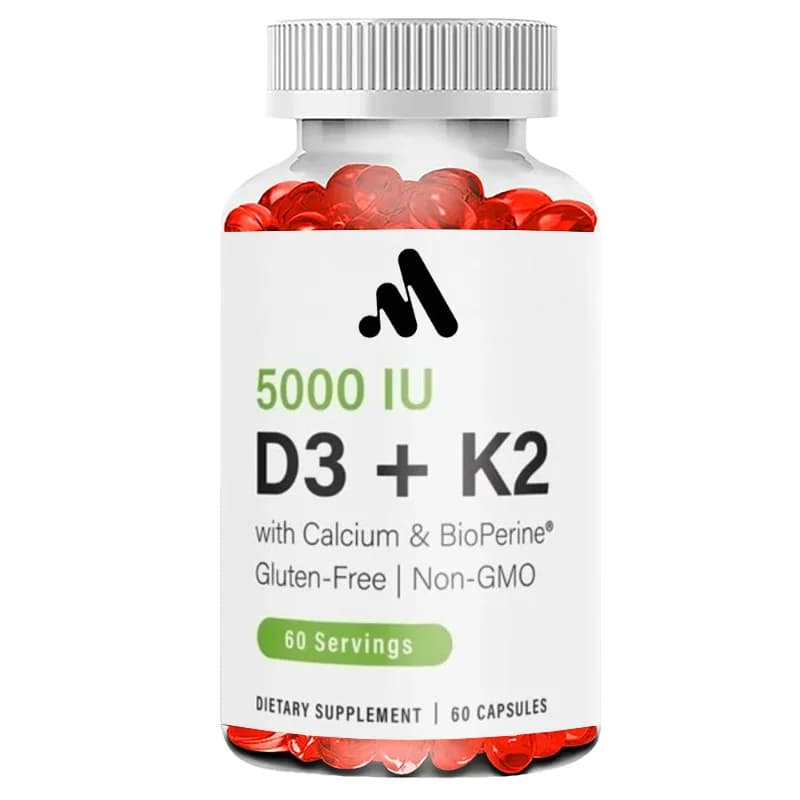 Integratori di Vitamina K2, Calcio, per la Salute delle Ossa e il Supporto Immunitario - Senza Glutine, Non OGM - Integratore di Vitamina D3 K2