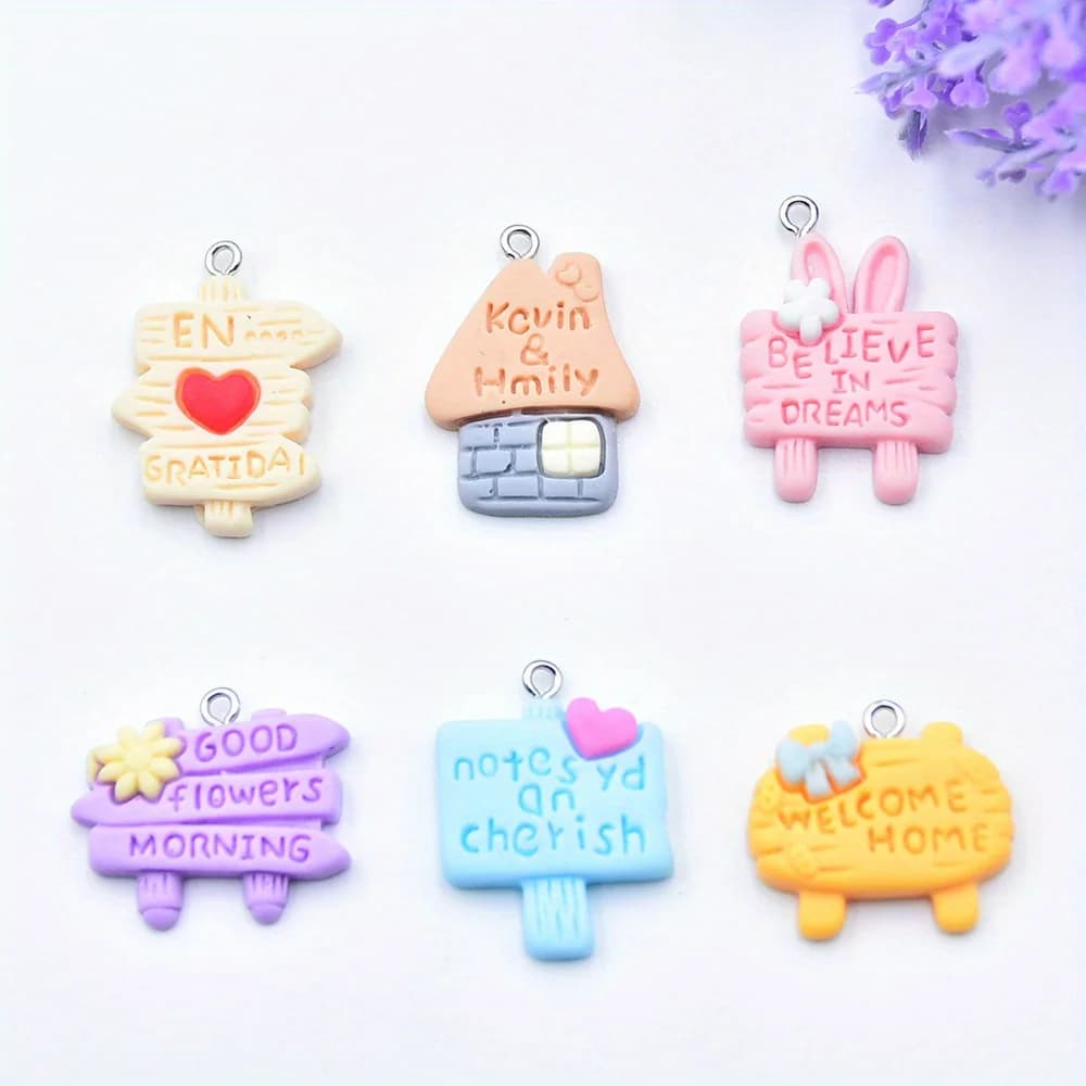 10 pezzi di cartone animato in resina simulata lettera casa amore segno stradale cartello bowknot borsa per bagagli ciondoli accessori gioielli fai da te