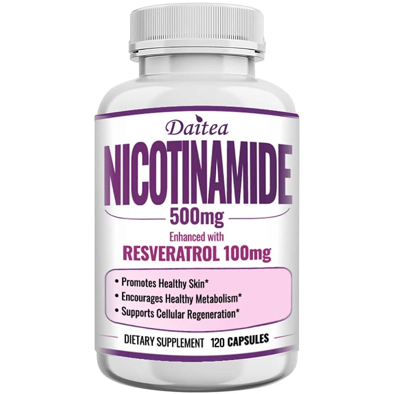 Nicotinamide con Resveratrolo - Integratore di Vitamina B3 500mg per supportare il NAD, riparazione del DNA anti-invecchiamento, salute delle cellule cutanee ed energia
